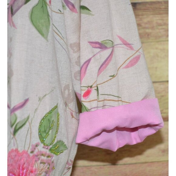 Vintage Beaded Floral Jacket & Matching Handbag Purse Cotton/Flax Plus Size 1X - Picture 5 of 16